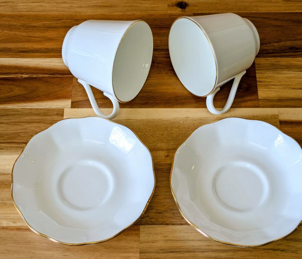 Vintage Colclough Fine Bone China Teacup & Saucer Set of 2 | White & Gold Trim